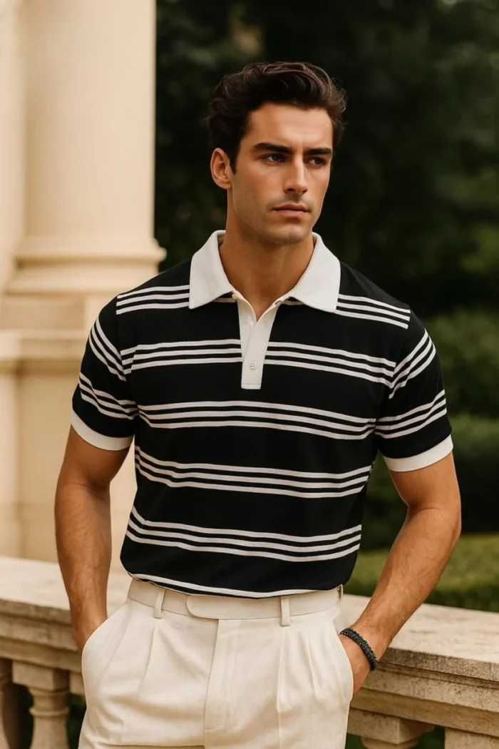 TwoTone Striped polo | Black