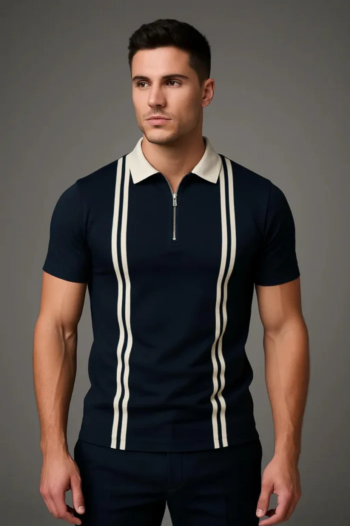 StripedZipper Polo | NavyBlue