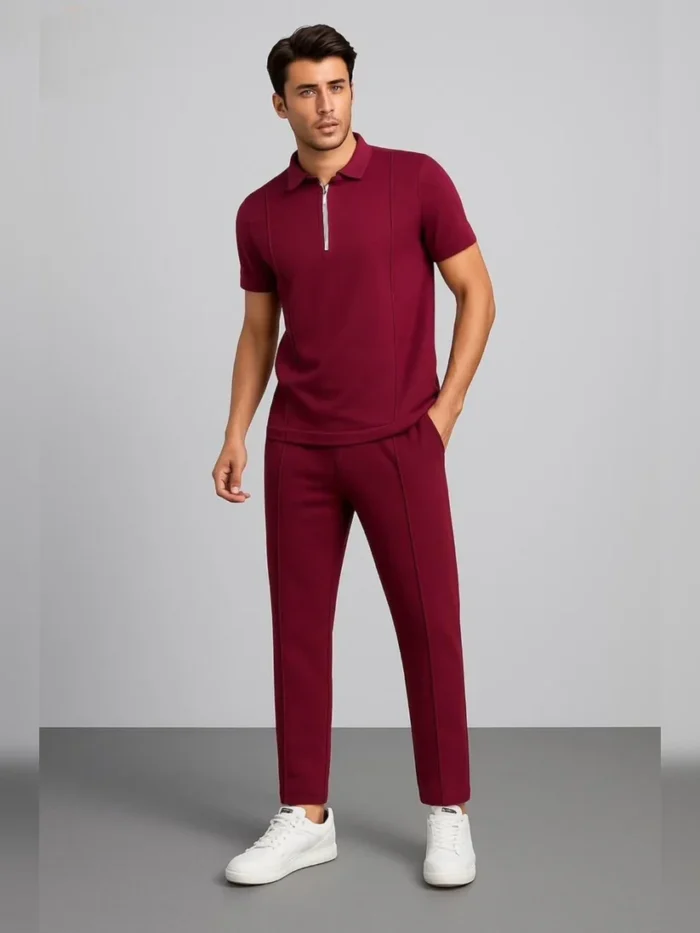 Striped ZipUp TrackSuit | Maroon