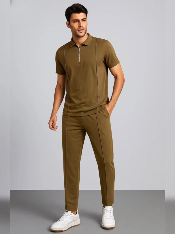 Striped ZipUp TrackSuit | Olive