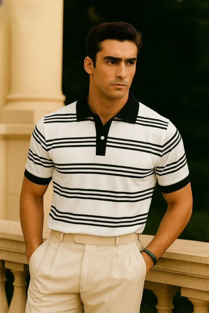 TwoTone Striped Polo | White